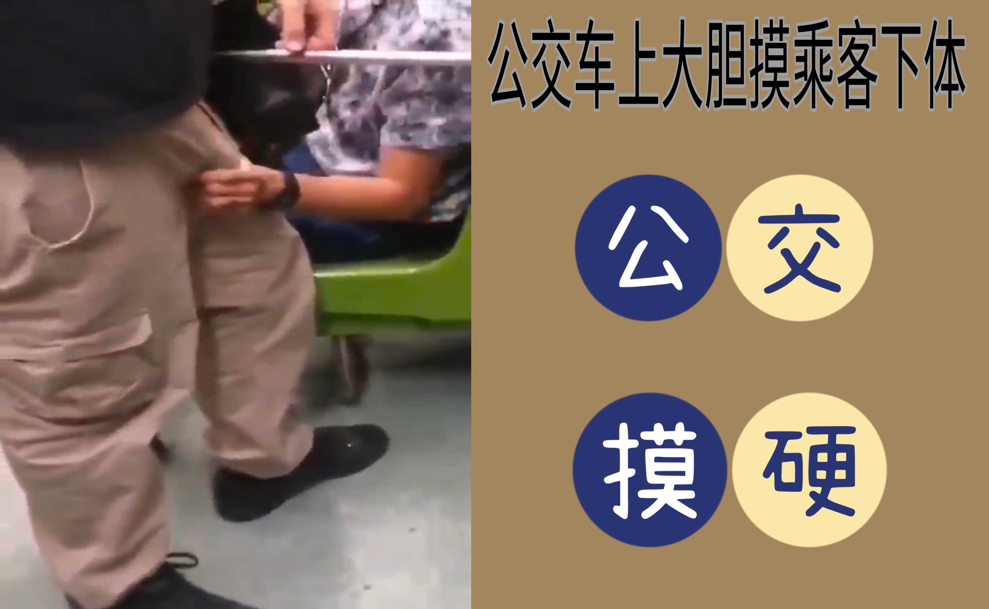 公交車上看見直男乘客褲襠挺大，於是忍不住大膽摸了乘客的褲襠，乘客不反抗。